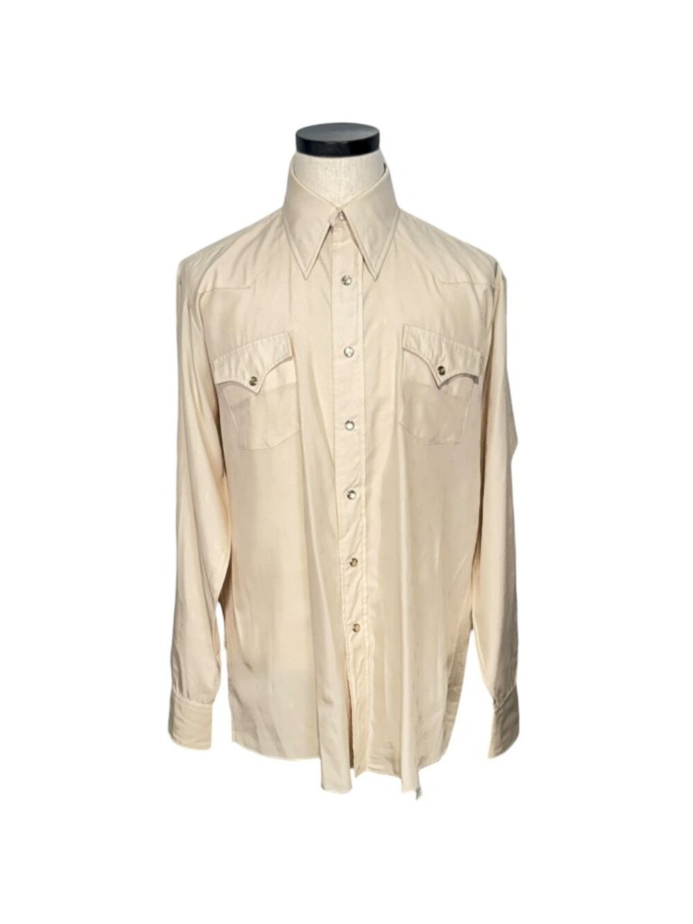 H Bar C Ranchwear Mens XL Beige Western Long Sleeve Shirt 80s Permanent Press US